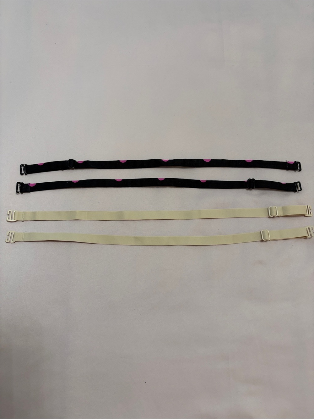 Adjustable Bra/Tube Top Straps - Black with Pink Dots & Nude (2 Pairs)